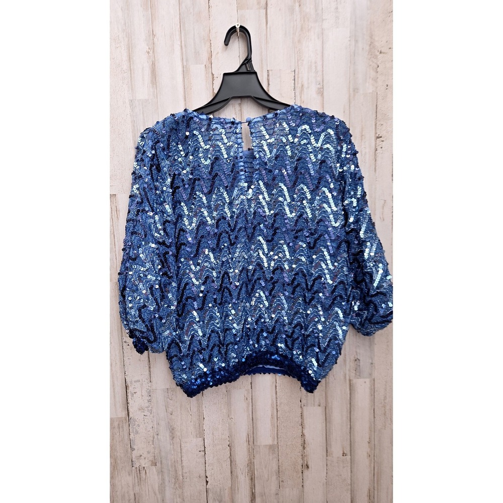 VTG Joy Stevens California S Sequin Bling Top Blouse Formal Occasion - Picture 3 of 9
